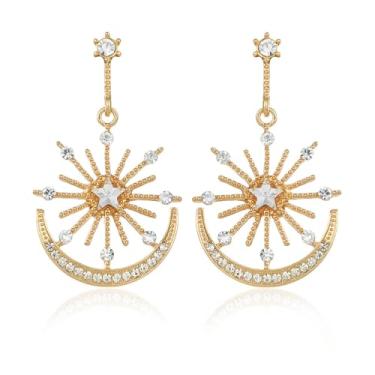 Imagem de Shejuety Brincos com pingente para mulheres, brincos com pingente de diamante de água de cristal de sol e lua, adequados para vários presentes de joias de festivais, standard, Metal, Sem pedra