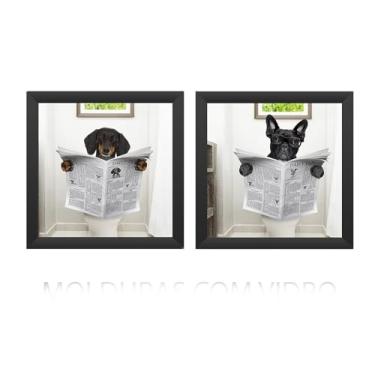 Imagem de kit 2 quadros - banheiro, toalete, lavabo - PETS molduras em madeira, sem vidros - escolha sua opção. (kit 1, Pretas)