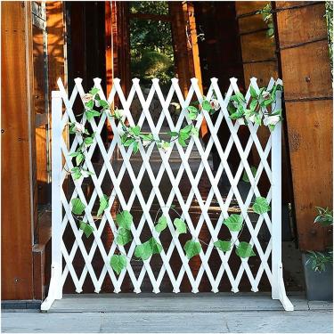Imagem de Cerca De Jardim De Treliça De Planta Expansível Branca, Cerca De Madeira Autônoma De Portão Estendido Para Serviço Pesado, Portão Dobrável Para Animais De Estimação, White, H70xL200cm