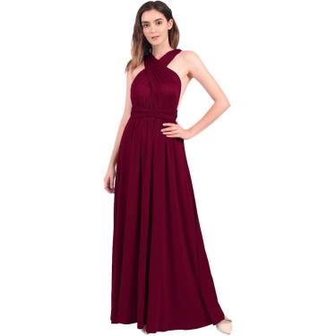 Imagem de Mulheres Elegante Dama De Honra Wrap Vestido De Festa à Noite Conversível Multi Way Vestido De Baile Transformer Vestido De Coquetel Formal De Casamento Vestidos Maxi Longos, Burgundy, XS