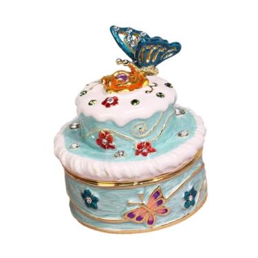 Imagem de Vaveren Caixa de joias com tampa, enfeite decorativo portátil, acessório de liga, organizador de presentes, estojo de armazenamento para grampos de cabelo, Azul