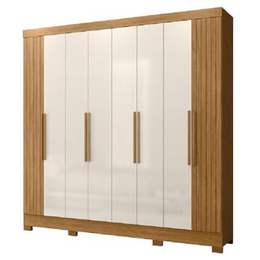 Imagem de Guarda Roupas Casal Ripado 8 Portas 4 Gavetas Madeirado/Off White Diamante Moval