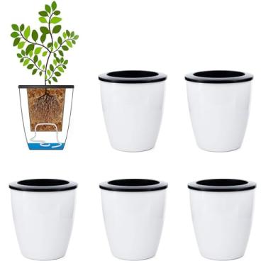 Imagem de OYSIR 6 peças de vaso de flores brancas auto-irrigáveis de 8,89 cm, minivaso pequeno, para todas as plantas, ervas, violetas africanas, suculentas