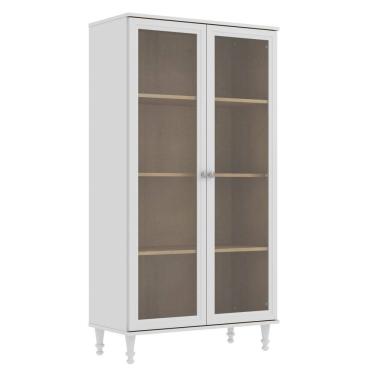 Imagem de Cristaleira 2 Portas Vidro Pés Madeira 151x80 cm E957 Branco Dtall