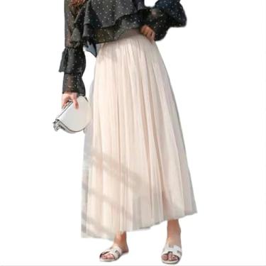 Imagem de Saia Elegante Mulheres Saia De Tule Coreano Moda Malha Branco Uma Linha Senhoras Saia Plissada Verão, Apricot 80 Cm, One Size