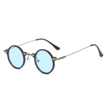 Imagem de Retro Steampunk Pequeno Redondo Homens Hip Hop Óculos de Sol Moda Mulheres Claro Oceano Lentes Sombras UV400 Óculos Femininos Armação, Preto azul, Tamanho único