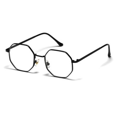 Imagem de Óculos de sol retrô com armação de metal hexagonal, fashion, ouro rosa, espelhado, UV400, preto transparente, tamanho único