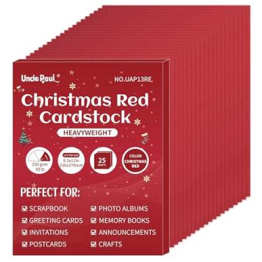 Imagem de 25 folhas de cartolina vermelha de Natal - 21 x 28 cm, 41,7 kg, capa dupla face, cartão vermelho e verde, papel pesado de 250 g/m² para artesanato, cartões de visita, decoração de festa UAP13RAG