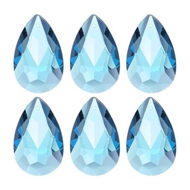 Imagem de PATIKIL K9 Pingentes de gota de cristal contas ovais, pacote com 6 peças de prismas de lustre de 38 mm, contas penduradas, lâmpada DIY para decoração de artesanato, azul marinho