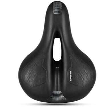 Imagem de Assento de bicicleta confortável para mulheres e homens, assento de bicicleta largo acolchoado com espuma viscoelástica almofada de bicicleta macia com absorção de choque duplo, substituição de selim de bicicleta, ajuste universal, preto, tamanho único