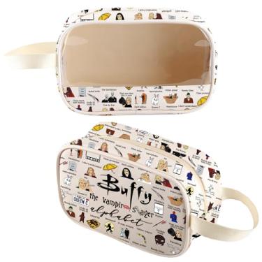 Imagem de MNIGIU Bolsa com zíper transparente para maquiagem vampiro inspirada em programas de TV da BTVS, Bolsa transparente BTVS, Transparente