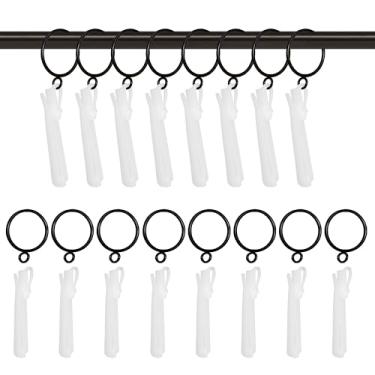 Imagem de 16 anéis de cortina de metal com 16 peças de ganchos de cortina de plástico ajustáveis para cortinas plissadas de apertar para varão de até 3 cm de diâmetro
