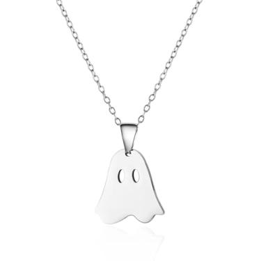 Imagem de Colar com pingente de abóbora fantasma para mulheres e homens, minimalista, aço inoxidável, aranha delicada, gato preto, minúsculo, corrente para Halloween, cosplay, festa, Natal, feriado, joias