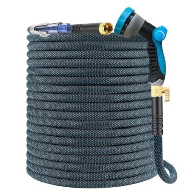 Imagem de Mangueira de jardim não expansível de 30 m, mangueira de água flexível com bocal de pulverização de 10 padrões, tubo de mangueira leve, sem dobras, à prova de vazamento, acessórios de metal sólido de