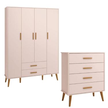 Imagem de Cômoda Gaveteiro e Guarda Roupa Isis Reller Retrô 4 Portas