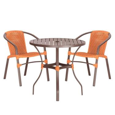Imagem de 02 Cadeiras Floripa E Mesa Roma 100cm Marrom Trama Terra Cota