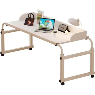 Imagem de Mesa Sobre A Cama Ajustável 115-210 Cm Mesa Sobreposta Com 4 Rodas Estação De Trabalho Em Pé Bandeja De Comida Mesa Carrinho Para Laptop Mesas De Cama Ajustar Altura 65-95 Cm Pa, White