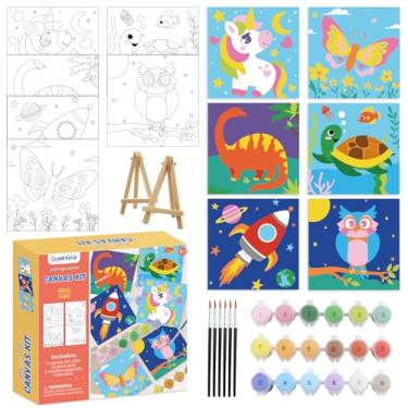Imagem de 6 Pack 8x8inch Paint by Numbers Kit for Kids, Predrawn Canvas for Painting with Unicorn, Butterfly & More, Includes 18 Acrylic Paints, 6 Brushes & Easels, Easy Art Supplies for Kids 4-8-12