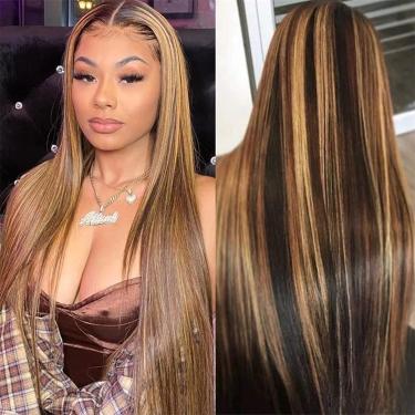 Imagem de Perucas Femininas Transparente Lace Front Body Wave Cabelo Humano Perucas Naturalmente Fofas Para Mulheres Negras Cabelo Liso, P4/27 13x4 Straight Wig, 28