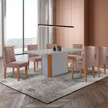 Imagem de Mesa de Jantar Isadora 180cm Tampo MDF Vidro com 6 Cadeiras Safira
