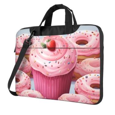 Imagem de Capa para laptop rosa donut and cupcake capa protetora à prova de choque para notebook portátil para homens e mulheres, Preto, 14 inch