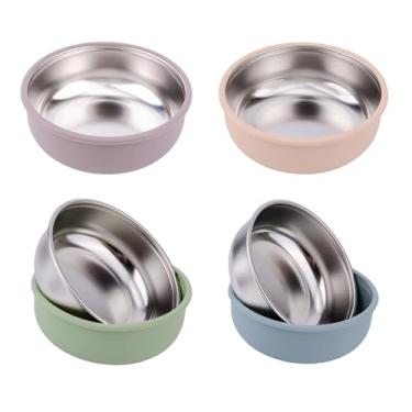 Imagem de BOXOB 4 Peças Tigelas de Aço Inoxidável e Silicone para Bebês, Tigela Comida Bebê Antiderrapante Prato Aço Inoxidável Crianças Pequenas Pratos para Bebês e Crianças