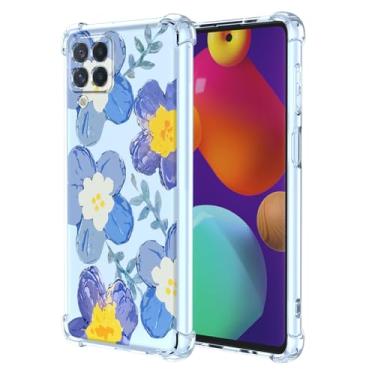 Imagem de RRXSYXL Capa para Samsung M62, Capa Samsung F62 com estampa floral transparente, capa macia à prova de choque para Samsung Galaxy M62, Samsung Galaxy F62, azul floral