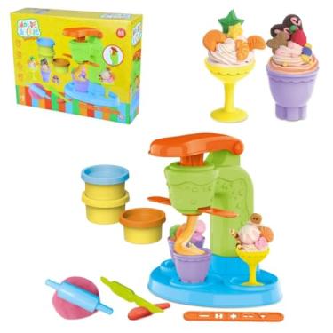 Imagem de Kit Sorveteria Infantil com Massinha de Modelar, 6 Potes, Taças e Moldes, Brinquedo para Crianças acima de 3 Anos