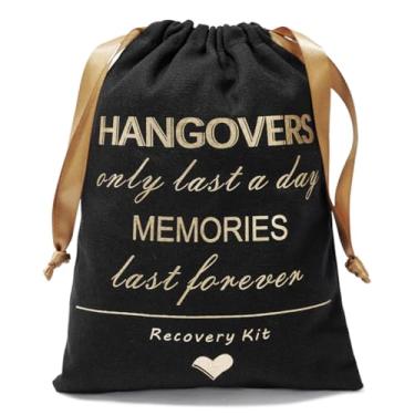 Imagem de Tewechinb 10 peças de kit de ressaca sacos de lembrancinha de despedida de solteira, kit de recuperação de sobrevivência de casamento bolsa com cordão (12 x 17 cm, preto, folha dourada)