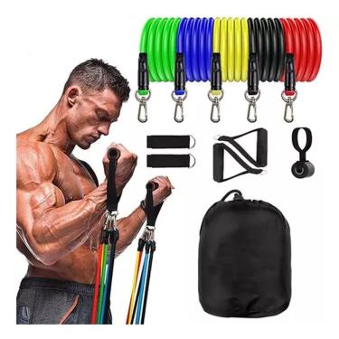 Imagem de Kit Elástico 11 peças Treino Crossfit Adutor Exercícios Casa