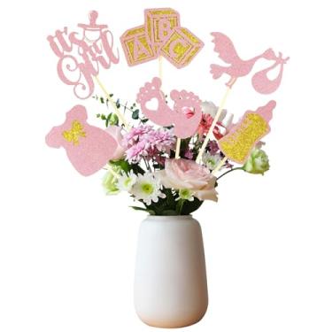 Imagem de 12un Palitos Centro Mesa Chá Bebê, 6 Estilos Decorações Mesa com Glitter Revelação Gênero Topos Bolo Meninas Palitos Cupcake Rosa para Festas Aniversário Chá Bebê e Revelação Gênero