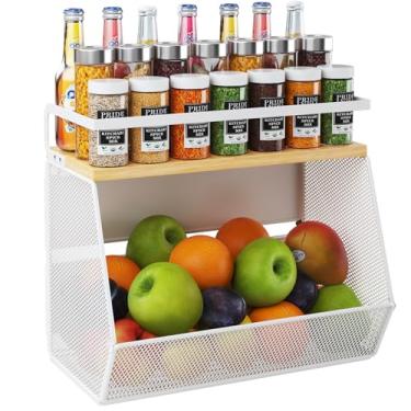 Imagem de Prateleira magnética para geladeira com ímã largo e grosso, 1 pacote com cesta organizadora de geladeira com parte superior de bambu, armazenamento para frutas, batata, cebola, cozinha, despensa