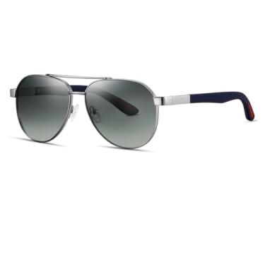 Imagem de HCPIHF Óculos de sol de liga polarizada, degradê, masculino, feminino, espelhado (prata, degradê, verde)