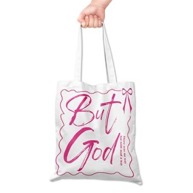 Imagem de Grace Yonks But God Pink Scripture Cute Canvas Tote Bag – Bolsa de lona cristã para mulheres com citação inspiradora para igreja, leitura ou transporte diário, 40,6 x 35,5 cm (045)