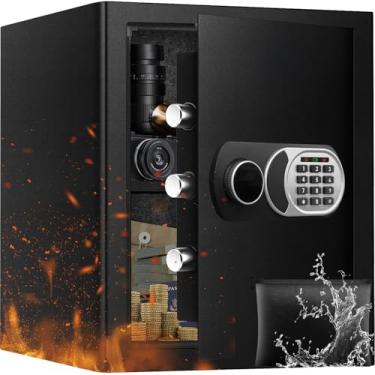Imagem de ToruKeep SAFE2.5 Cofre pequeno com bolsa impermeável à prova de fogo, cofre para documentos domésticos, caixa de segurança anti-roubo com teclado digital, sistema de alerta inteligente, chaves