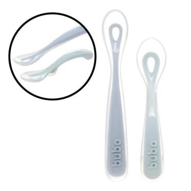 Imagem de Kit Colheres Azul Em Silicone Macio Anatômica Introdução Alimentar 2 E