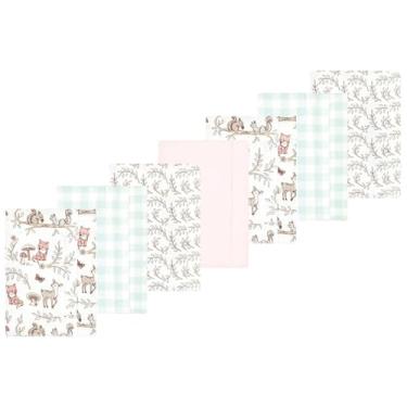 Imagem de Luvable Friends Hudson Baby Conjunto de 7 panos de flanela para arrotos, Pink Forest Friends, 14x20 inches