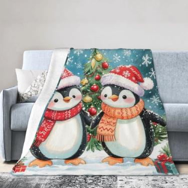 Imagem de Cobertor de pinguim - Cobertores macios de lã de Natal e inverno - Presentes aconchegantes de pelúcia de pinguim para mulheres meninas crianças 101 x 127 cm