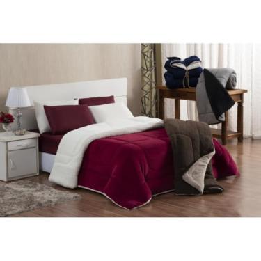 Imagem de Coberdrom Casal Queen Dupla Face Sherpa Pele de Carneiro – Edredom e Cobertor em Um Só, Macio e Aconchegante(Cereja)