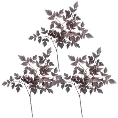 Imagem de Flores de outono artificiais, 3 peças de hastes falsas de seda com folha de outono, ramos falsos para vaso lareira cornija centros de mesa fazenda casa jardim casamento