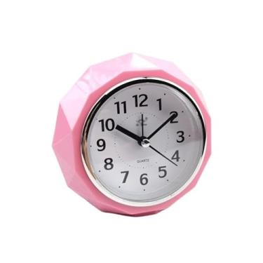 Imagem de Despertador criativo em forma de diamante despertador pequeno mudo despertadores de cabeceira eletrônico número redondo sino duplo mesa decoração relógio despertador analógico (rosa)
