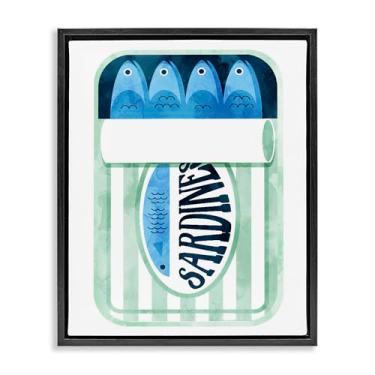 Imagem de Stupell Industries Sardinhas em Lata Listrada Preta Emoldurada Tela Flutuante Arte Design de Parede por Lil' Rue, 21 x 17
