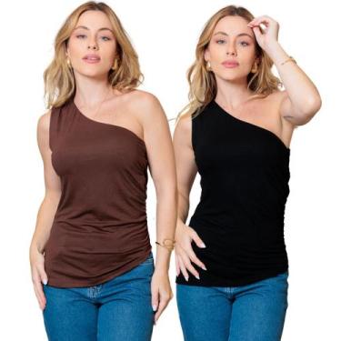 Imagem de Kit 2 Blusas Feminina de Um Ombro Só Assimétrica com Fenda e Lateral F