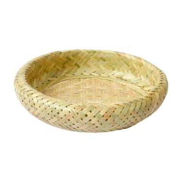 Imagem de ＫＬＫＣＭＳ Bandeja de bambu para servir, suporte para pratos, bandeja circular para alimentos, cesta para vegetais, café da manhã ao ar livre, sala de jantar, Médio