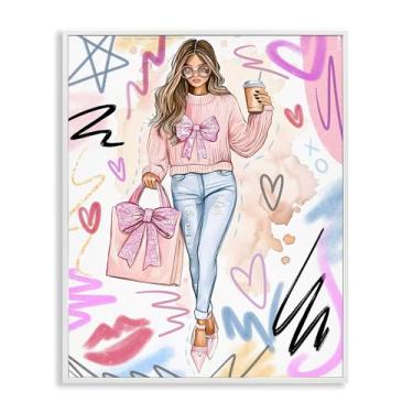 Imagem de Stupell Industries Fashionista com bolsa e café branco emoldurado giclée design de arte por Jess Stempel, 76 x 61