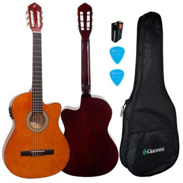 Imagem de Kit Violão Elétrico Clássico Flat Nylon Nf14 Nt Giannini