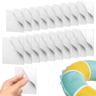 Imagem de Easecos Kit de reparo inflável de 20 peças, fita autoadesiva forte quadrada transparente à prova d'água para anel de natação, casa de salto, colchão de ar, barraca, guarda-chuva