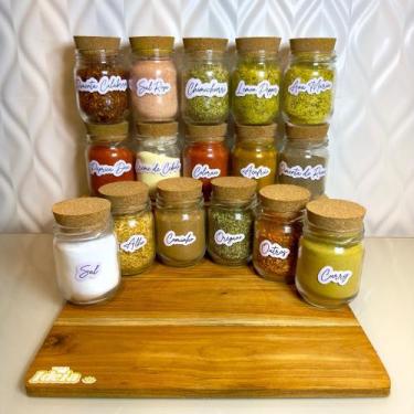 Imagem de Kit 12 Potes de Tempero 200ml + Cartela com 37 Adesivos Preto Transpar