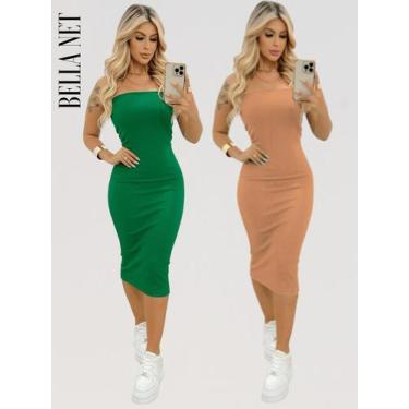 Imagem de KIT 2 Vestidos Midi Colado Sem Alça Anarruga Sem Bojo Lindas Cores - B