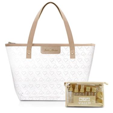 Imagem de Kit De Bolsa Transparente E Frascos De Viagem De 10 Peças, Bege